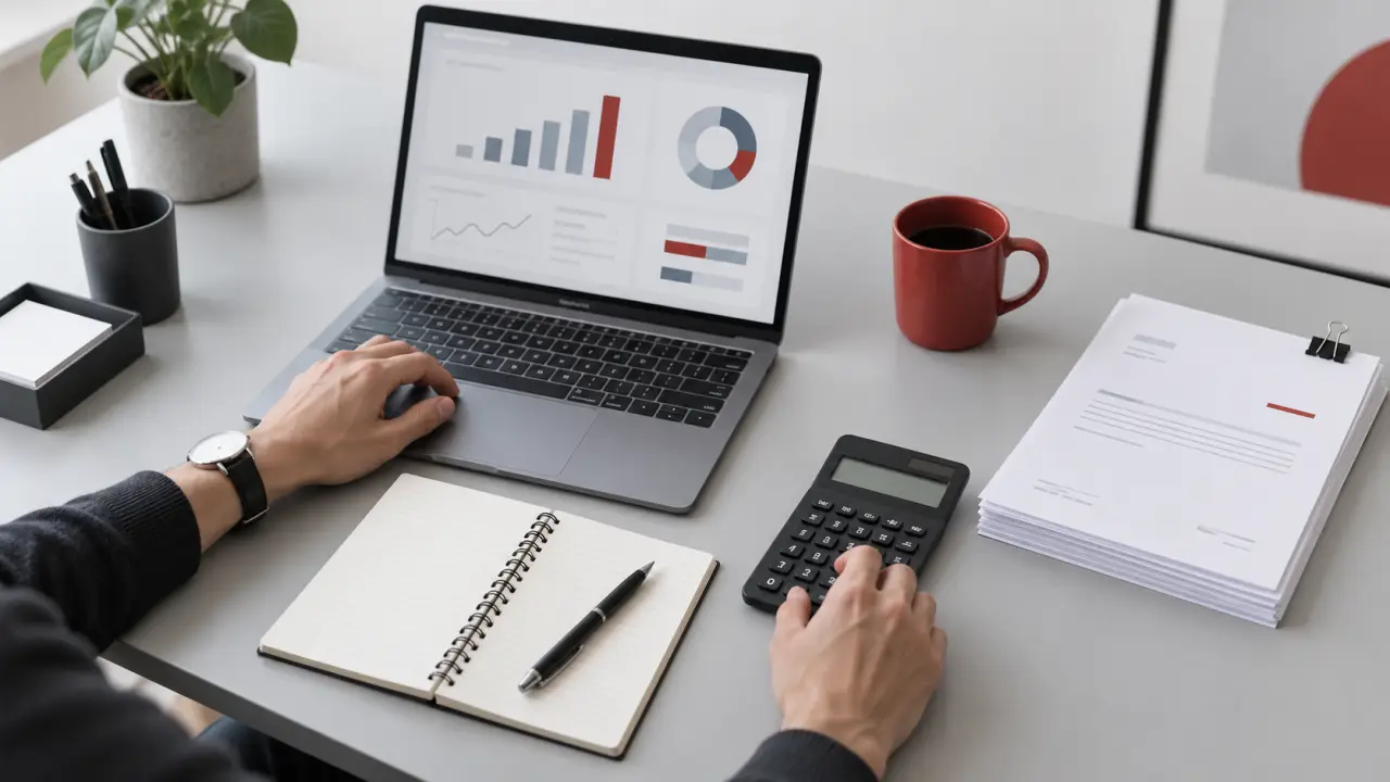 Espace de travail minimaliste organisé pour sélectionner des outils d'entreprise
