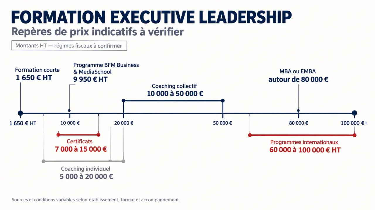 Prix formation executive leadership pro : repères tarifaires des formations courtes, certificats, coaching et MBA