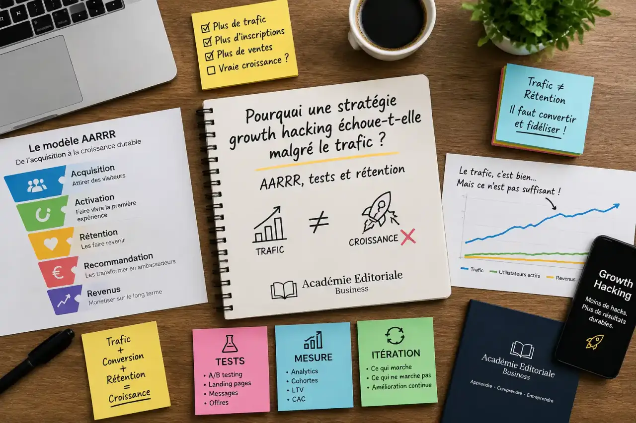 Pourquoi une stratégie growth hacking échoue-t-elle malgré le trafic ? AARRR, tests et rétention