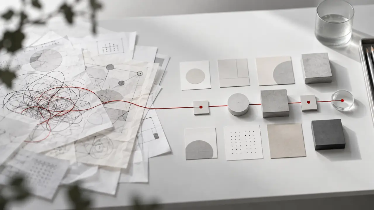 Composition minimaliste représentant une proposition de valeur structurée sur une grille